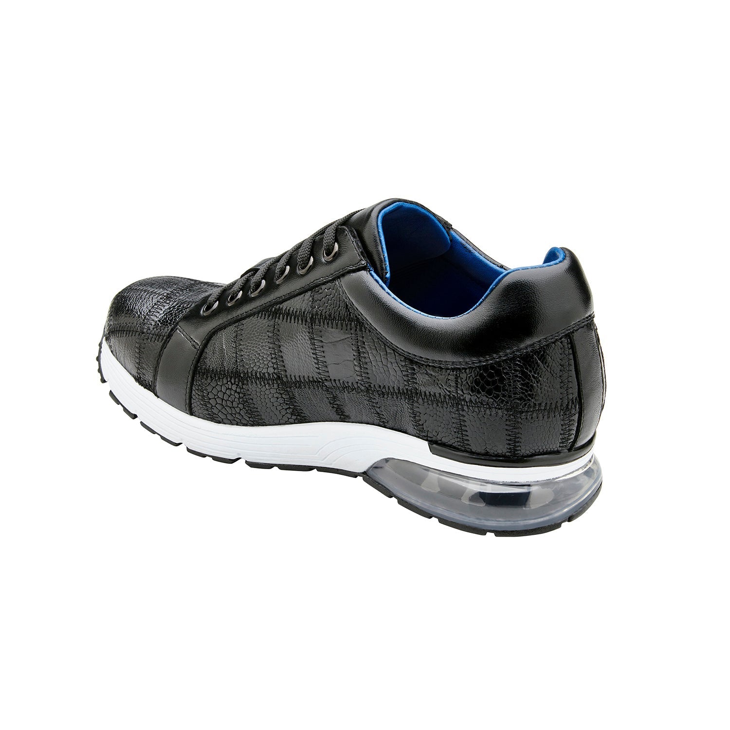 Belvedere Magnus E21 Shoes Men's Black Exotic Ostrich Patchwork Casual Sneakers (BV3162)