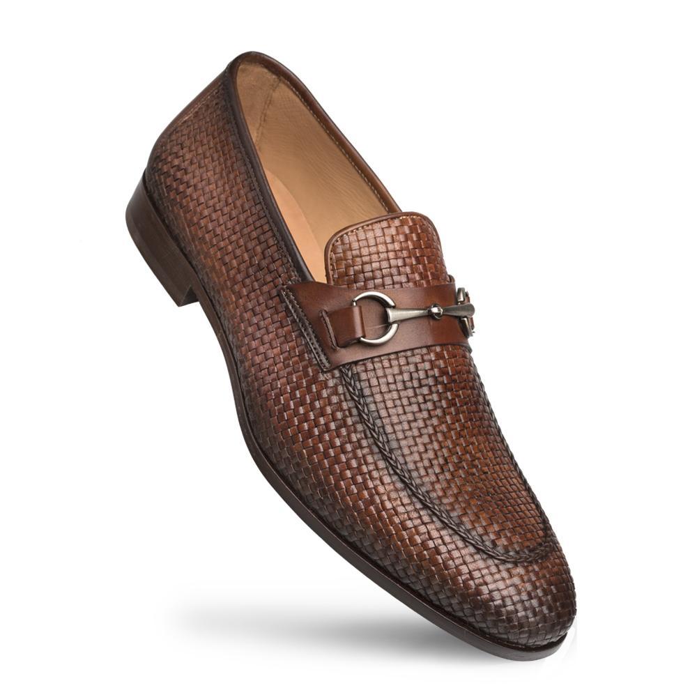 Mezlan 9897 R606 Men's Shoes Cognac Woven Leather Horsebit Loafers (MZS3359)