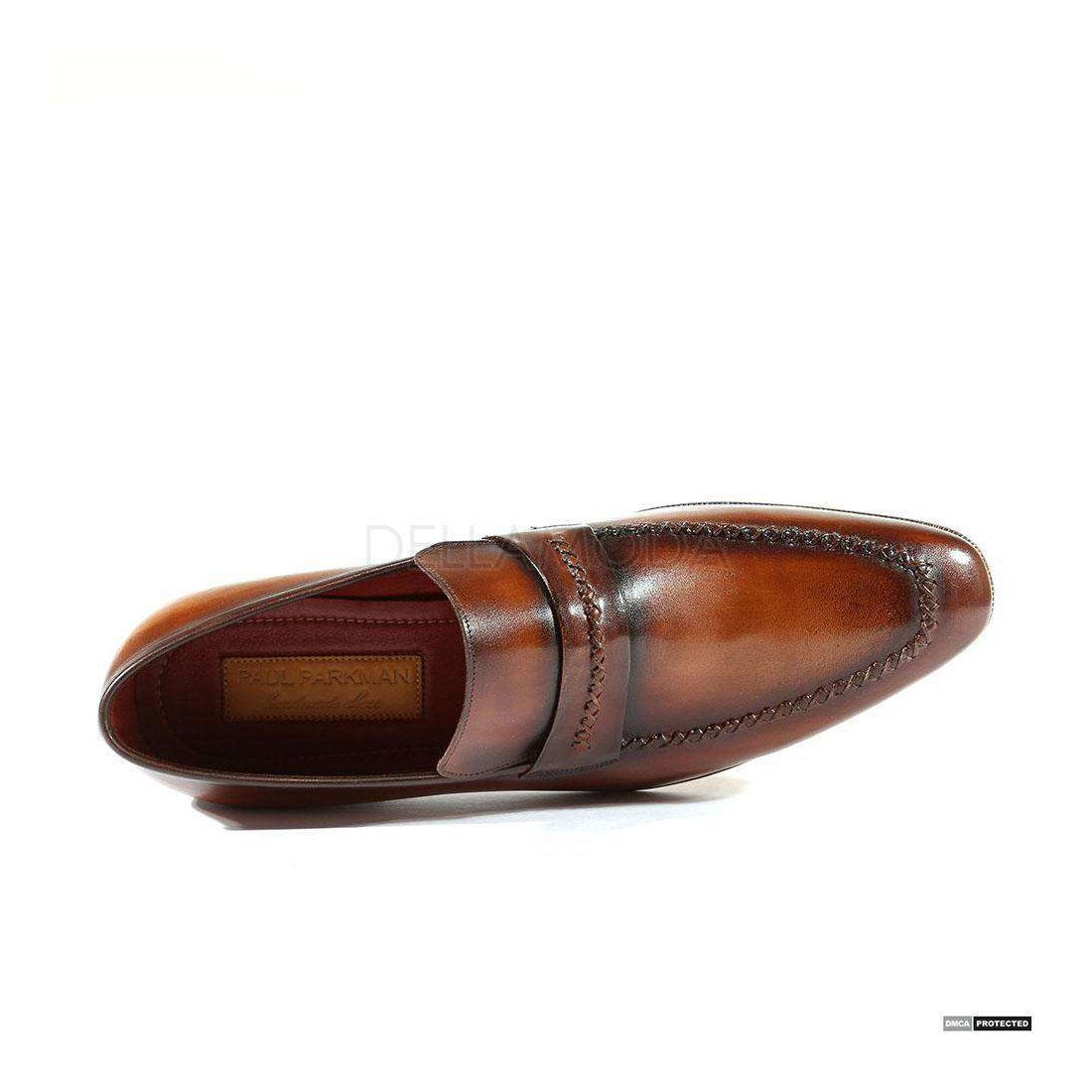 Paul Parkman Handmade Designer Shoes Handmade Men's Designer Shoes Stitched Hand-Painted Brown Loafers (PM1020)