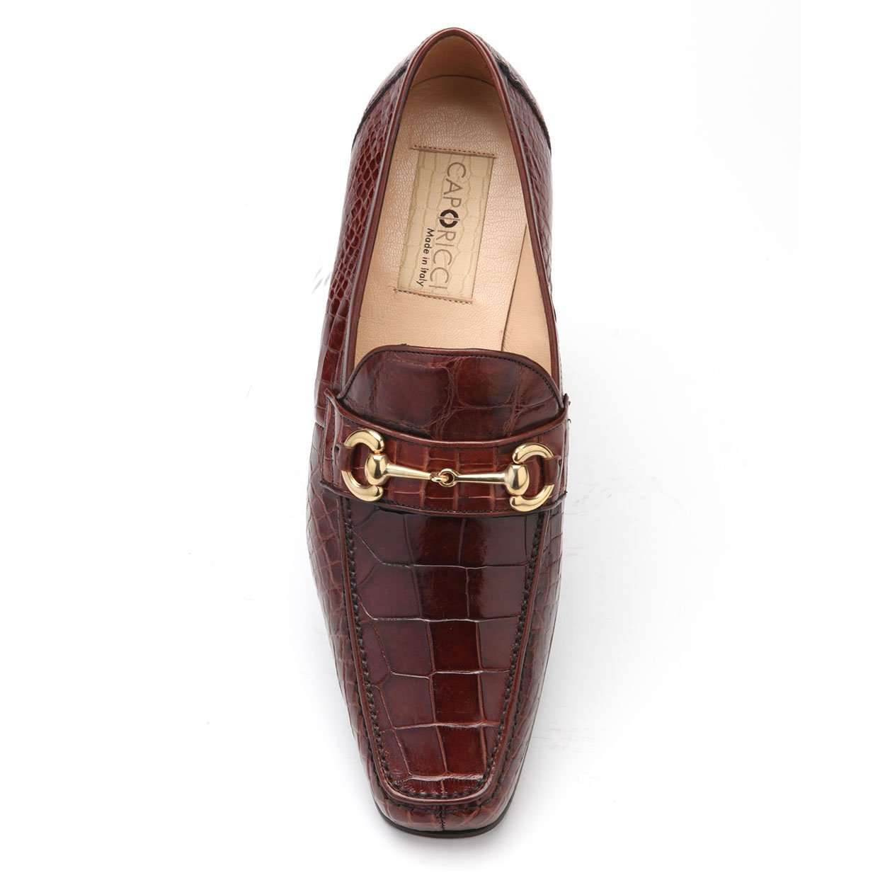 Caporicci 9872 Men's Luxury Italian Designer Shoes Alligator Gold Brown Loafers (CAP1121)