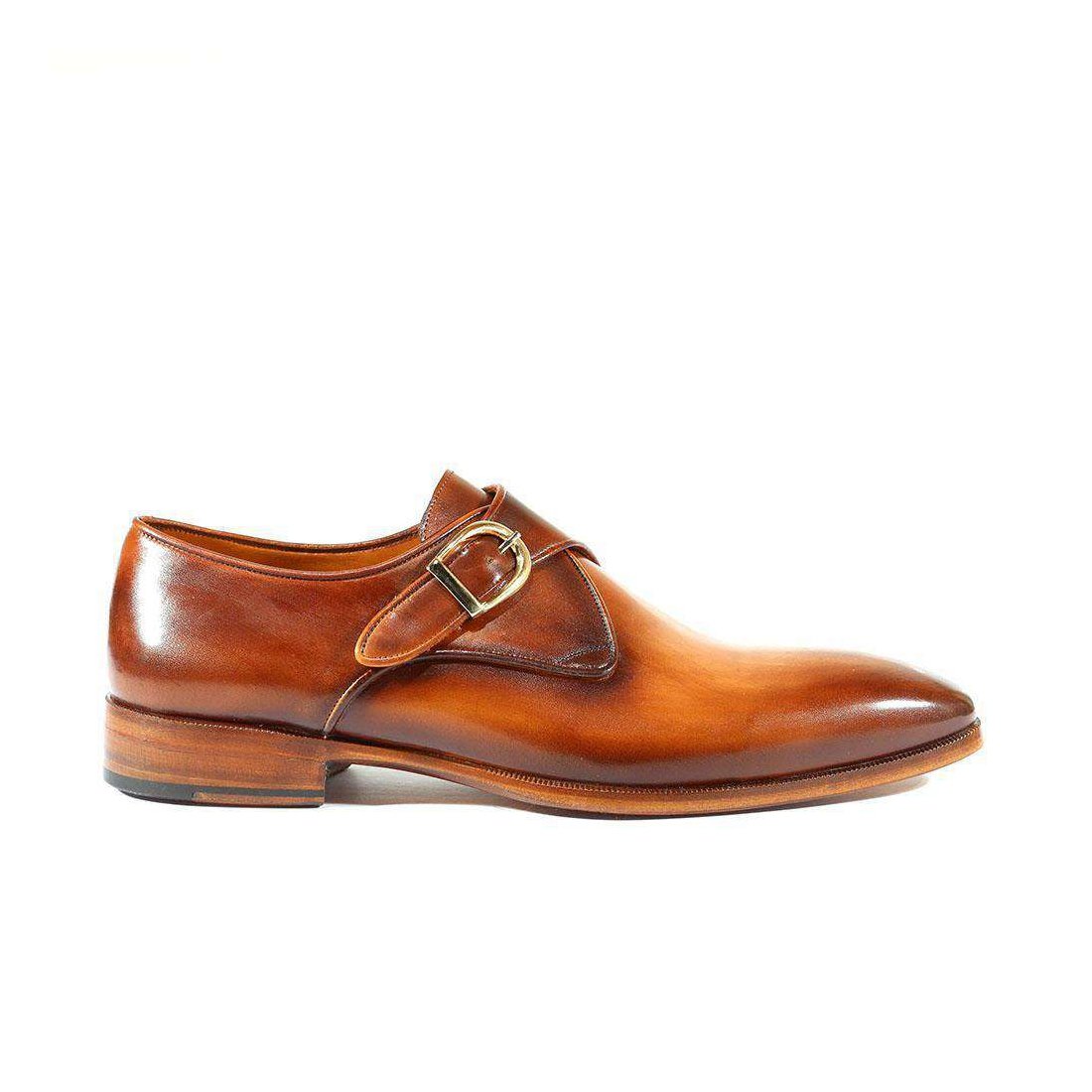 Paul Parkman Handmade Designer Shoes Handmade Men's Designer Shoes Monkstrap Dress Hand-Painted Brown / Camel Loafers (PM1021)