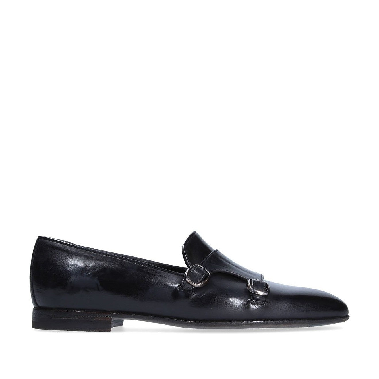 Franceschetti Sirio Men's Shoes Black Horse Leather Double Buckle Belgian Loafers (FCCT1004)