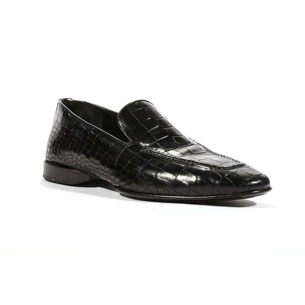 Cesare Paciotti Luxury Italian Men's Loafers Croc Print Cocco Lux Navy Designer Shoes (CPM5449)