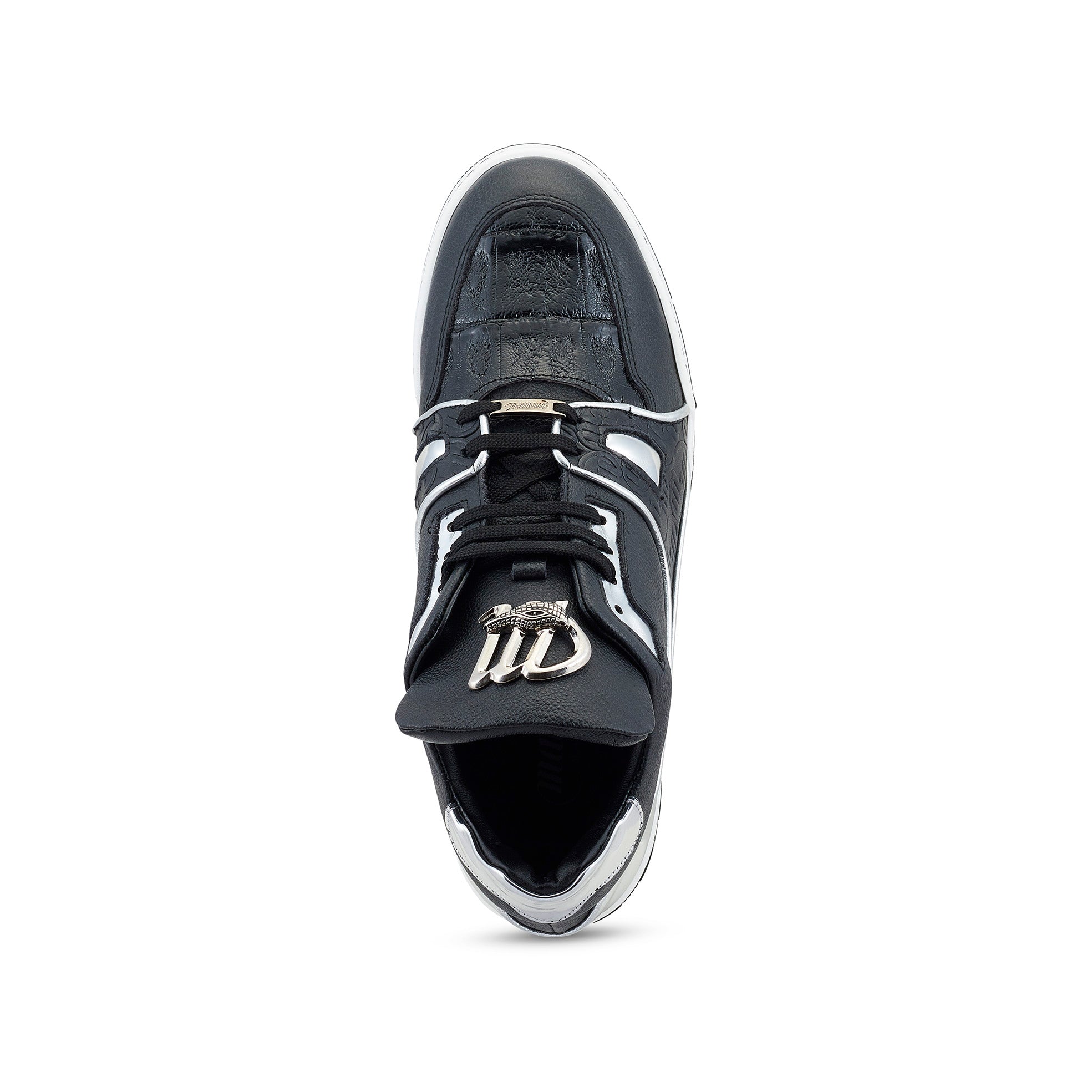 Mauri Hoodlum 8433 Men's Shoes Black & Silver Exotic Crocodile / Calf-Skin Leather Casual Sneakers (MA5492)