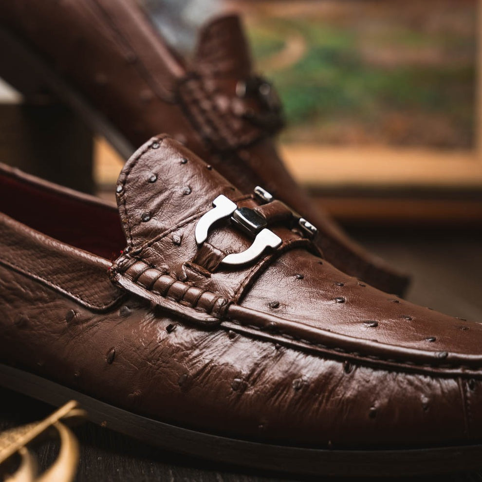 Marco Di Milano Ferrioni Men's Shoes Exotic Ostrich Horsebit Moccasin loafers (MDM1171)