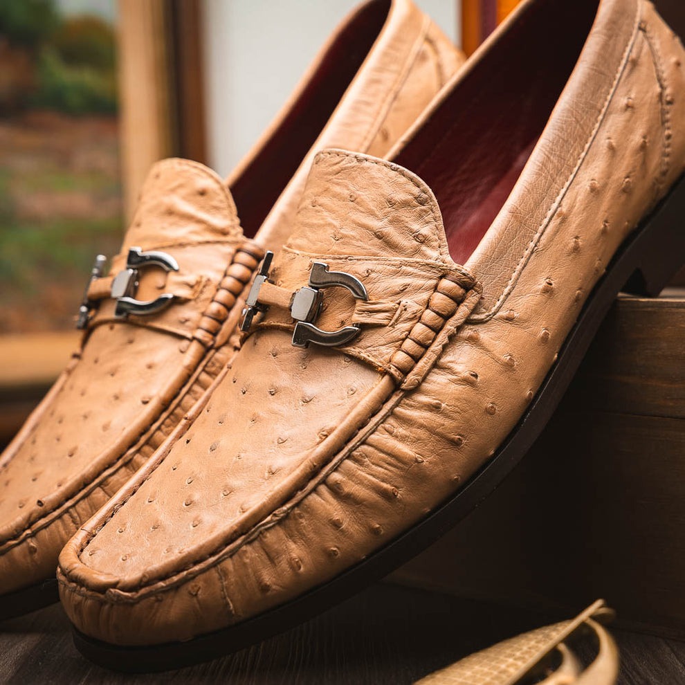 Marco Di Milano Ferrioni Men's Shoes Exotic Ostrich Horsebit Moccasin loafers (MDM1171)