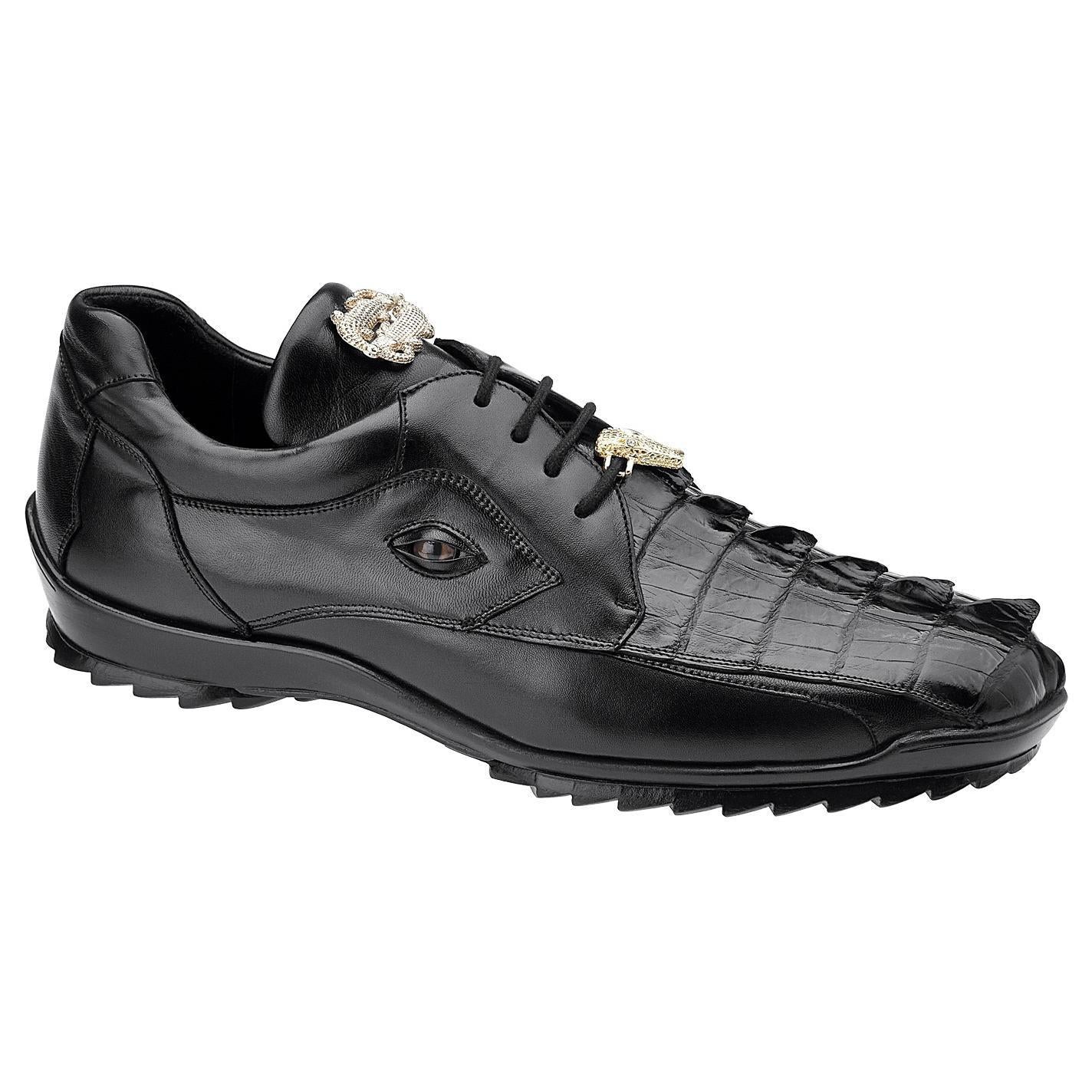 Belvedere Vasco Mens Black Genuine Hornback Crocodile & Soft Calf Sneakers 336122 (BV2205)