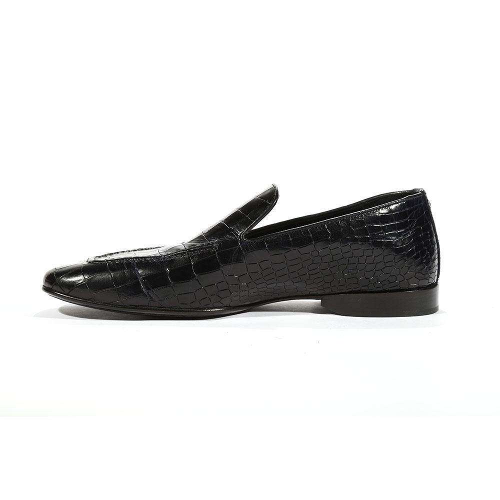 Cesare Paciotti Luxury Italian Men's Loafers Croc Print Cocco Lux Navy Designer Shoes (CPM5449)