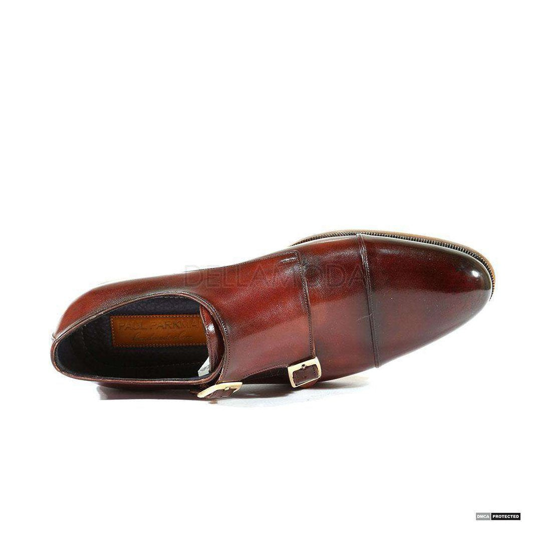 Paul Parkman Handmade Designer Shoes Handmade Men's Designer Shoes Captoe Double Monkstrap Hand-Painted Dark Brown Loafers (PM1029)