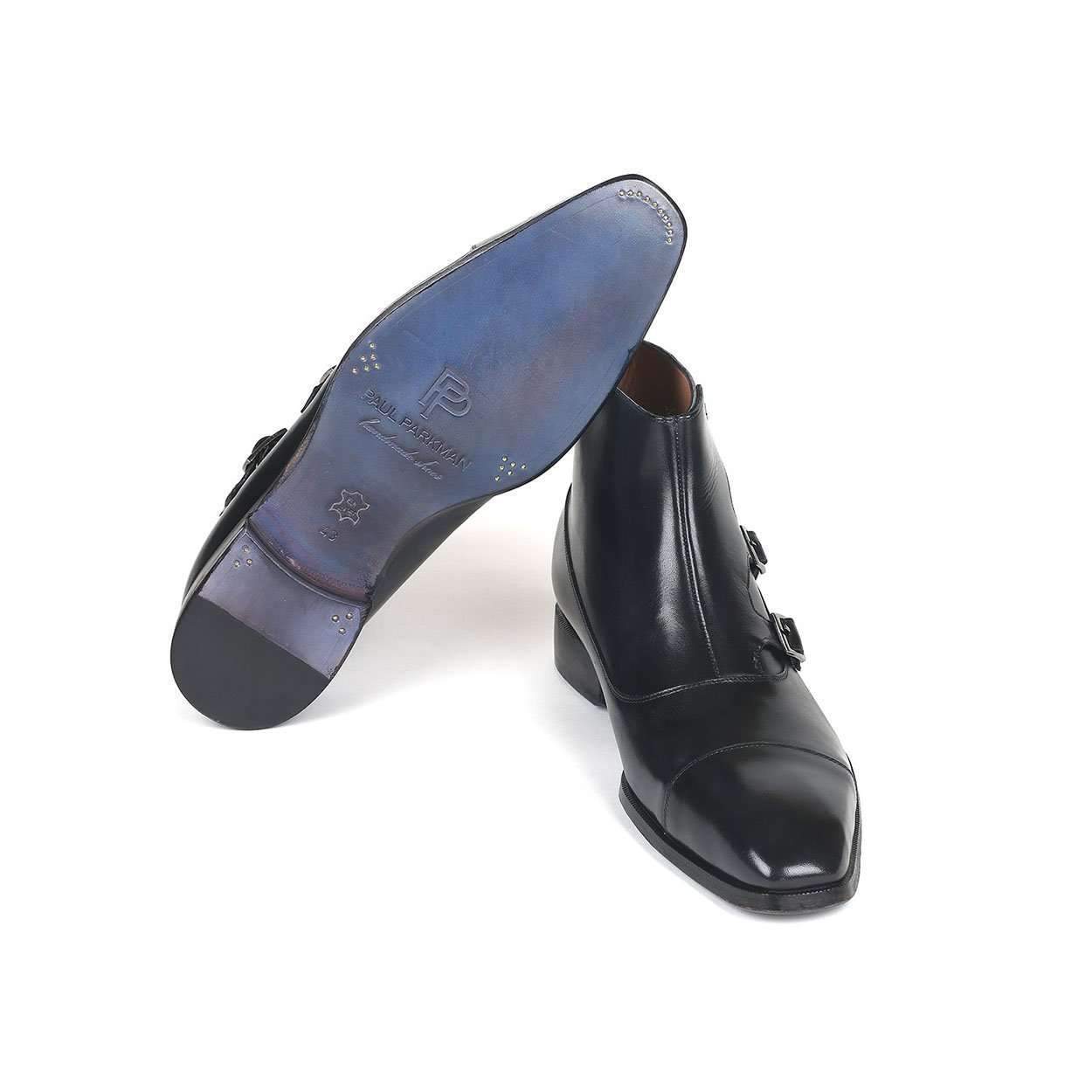 Paul Parkman Men's Black Calf-Skin Leather Triple Monk-Straps Boots 88951-BLK (PM6143)