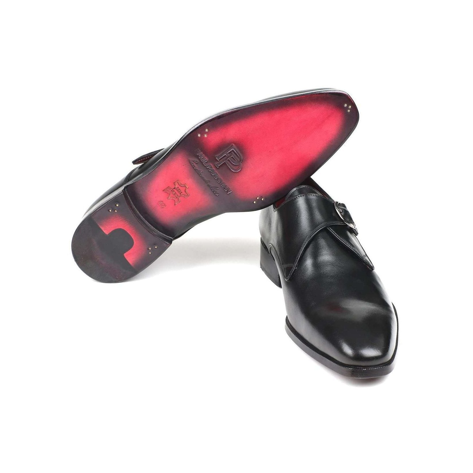 Paul Parkman Handmade Designer Shoes Black Leather Single Monkstraps Loafers (PM5863)