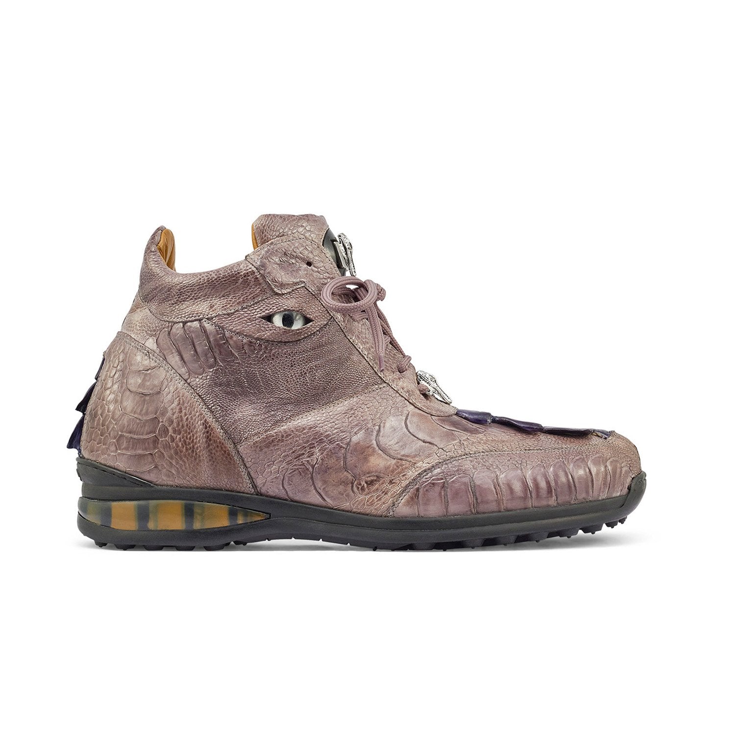 Mauri 8405/1 Venom Men's Shoes Gray & Wonder Blue Exotic Hornback Tail / Ostrich Leg Eyes Casual Sneakers (MA5390)