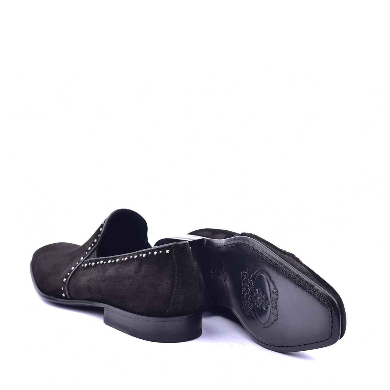 Corrente C04 4981S Men's Shoes Black Plain Suede / Calf Skin Leather with Studs Loafers (CRT1370)