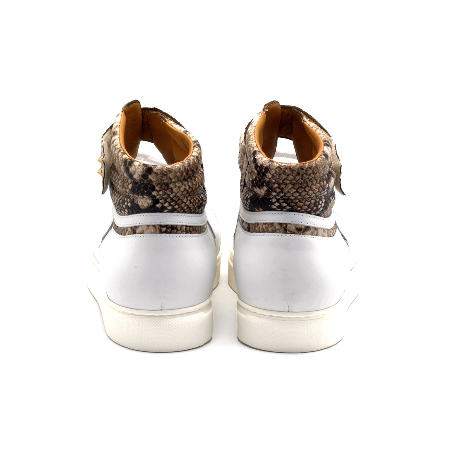 Mister Oria 40470 Men's Shoes Brown & White Texture Print Leather High-Top Sneakers (MIS1140)