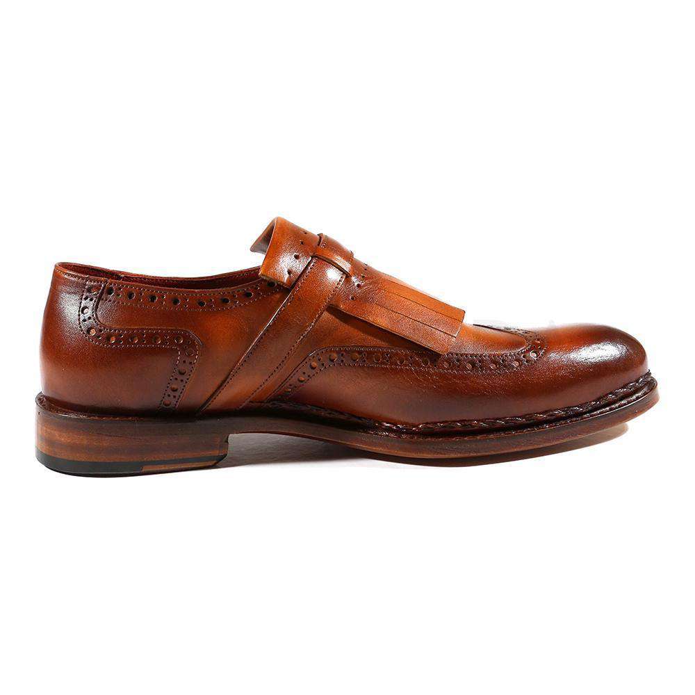 Paul Parkman Handmade Designer Shoes Men's Designer Shoes Goodyear Welted Kiltie Wingtip Monkstraps Brown & Tobacco Loafers (PM2001)