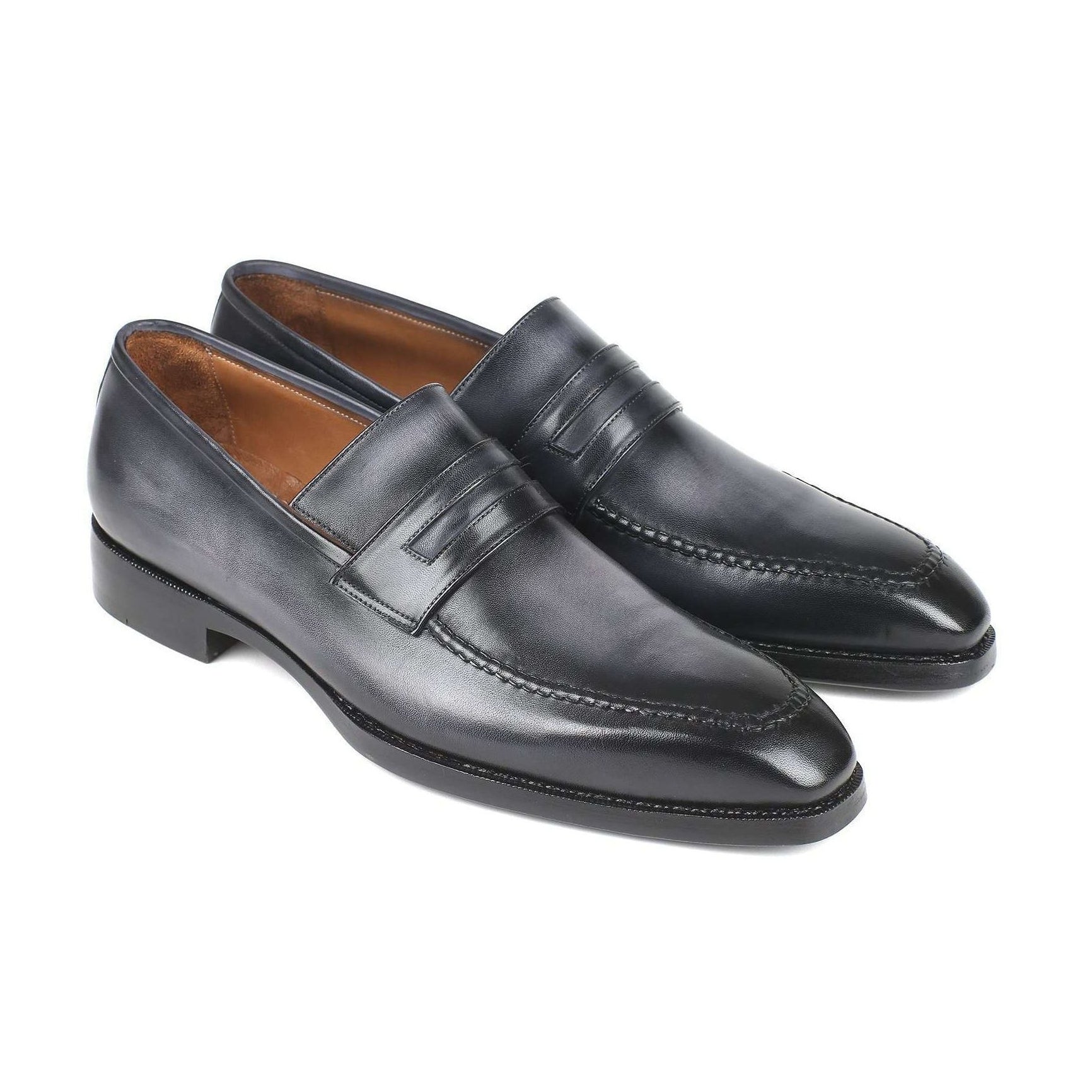 Paul Parkman Handmade Designer Shoes Men's Gray Goodyear Welted Burnished Calfskin Loafers 37LFGRY (PM5711)