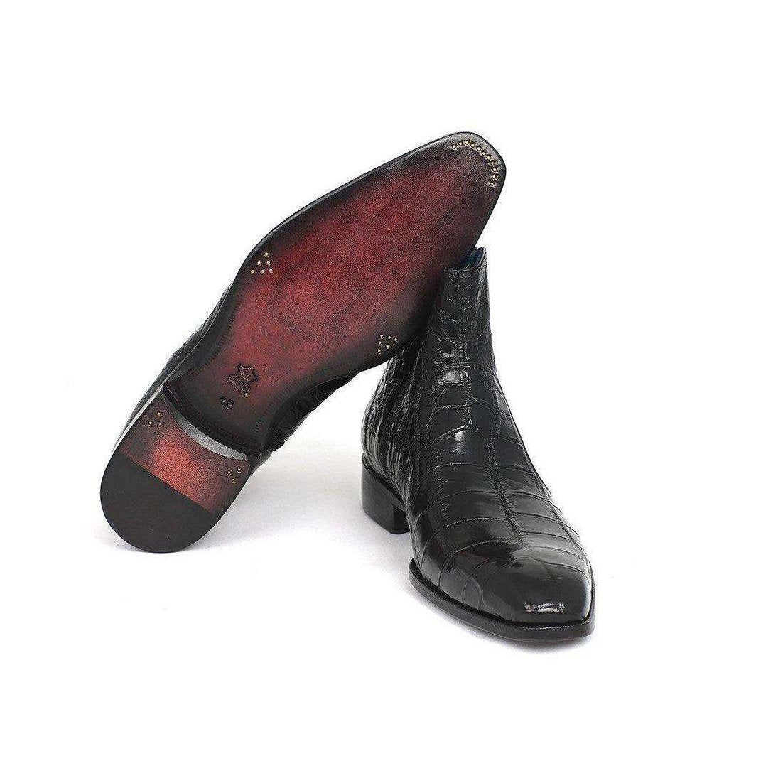 Paul Parkman Handmade Designer Shoes Black Crocodile Side Zipper Boots (PM5471)