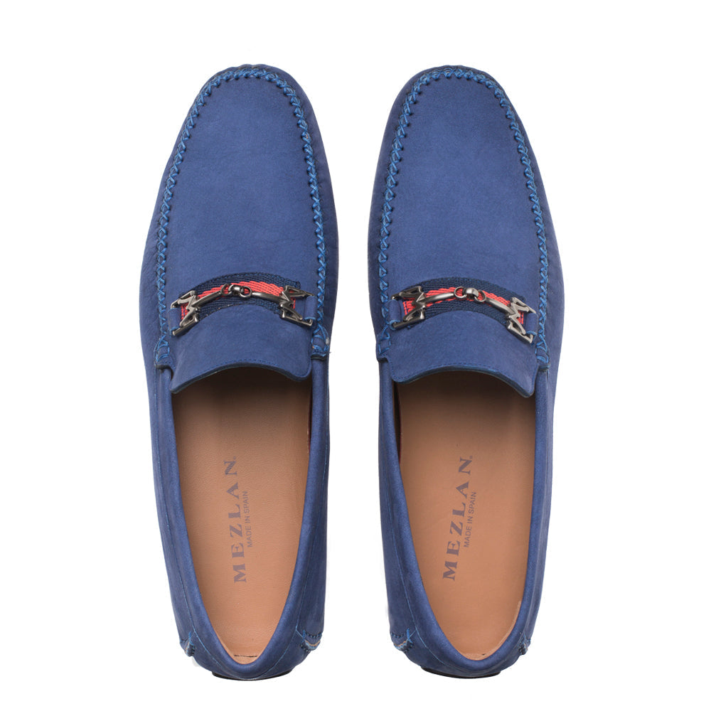 Mezlan R7349 Men's Shoes Blue Nubuck Moccasin Ornament Driver Loafers (MZ3445)