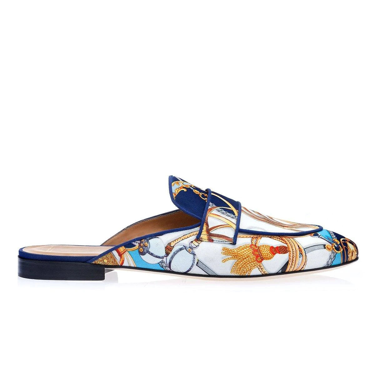 SUPERGLAMOUROUS Bolero Cavallerizza Men's Shoes Navy Satin Slipper Mules (SPGM1014)