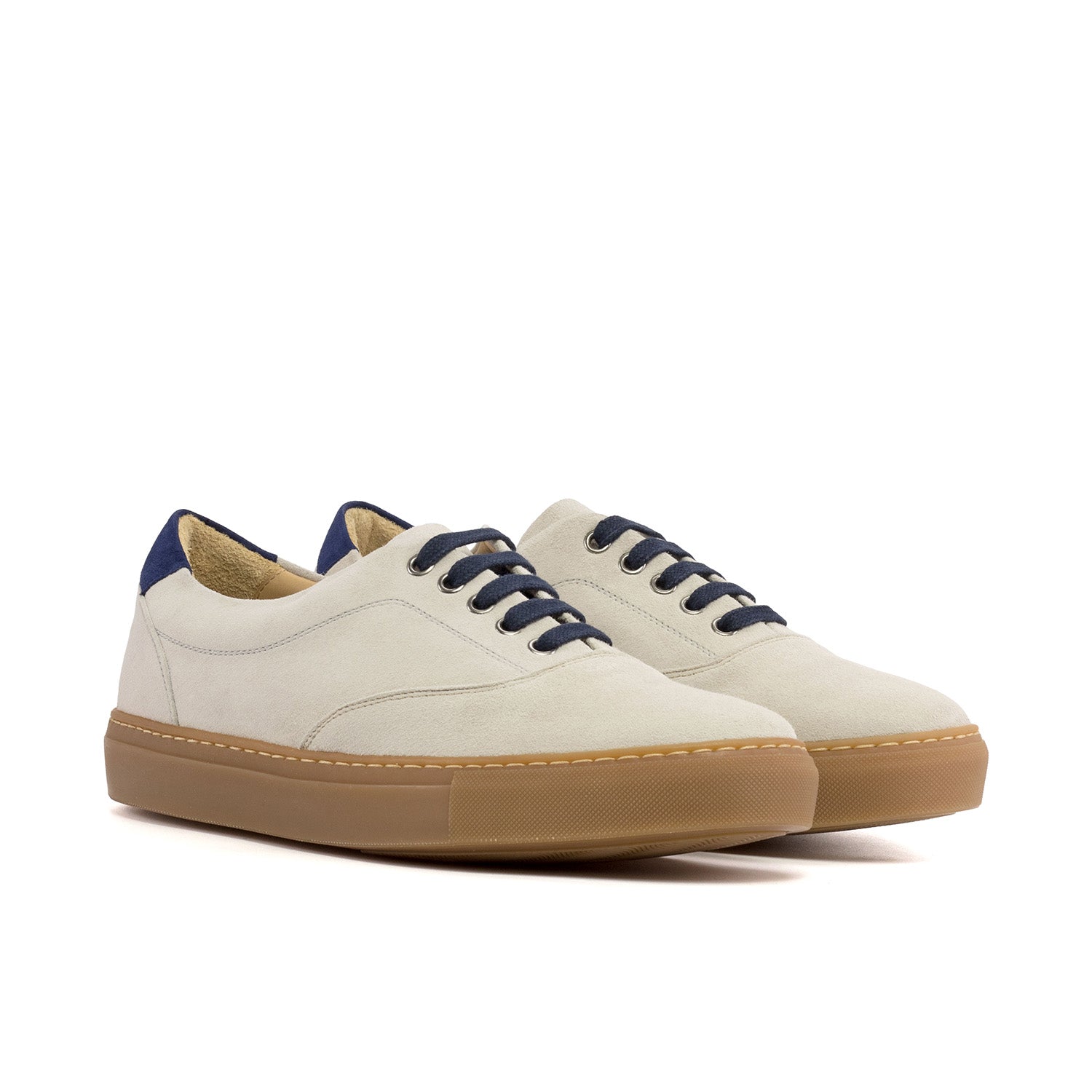 Ambrogio Bespoke Men's Shoes Navy & Ivory Suede Leather Top Sider Sneakers (AMB2522)