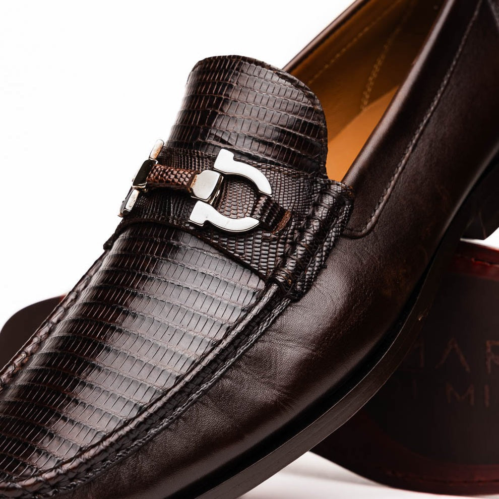 Marco Di Milano Enzo Men's Shoes Black Genuine Lizard Horsebit Loafers (MDM1156)