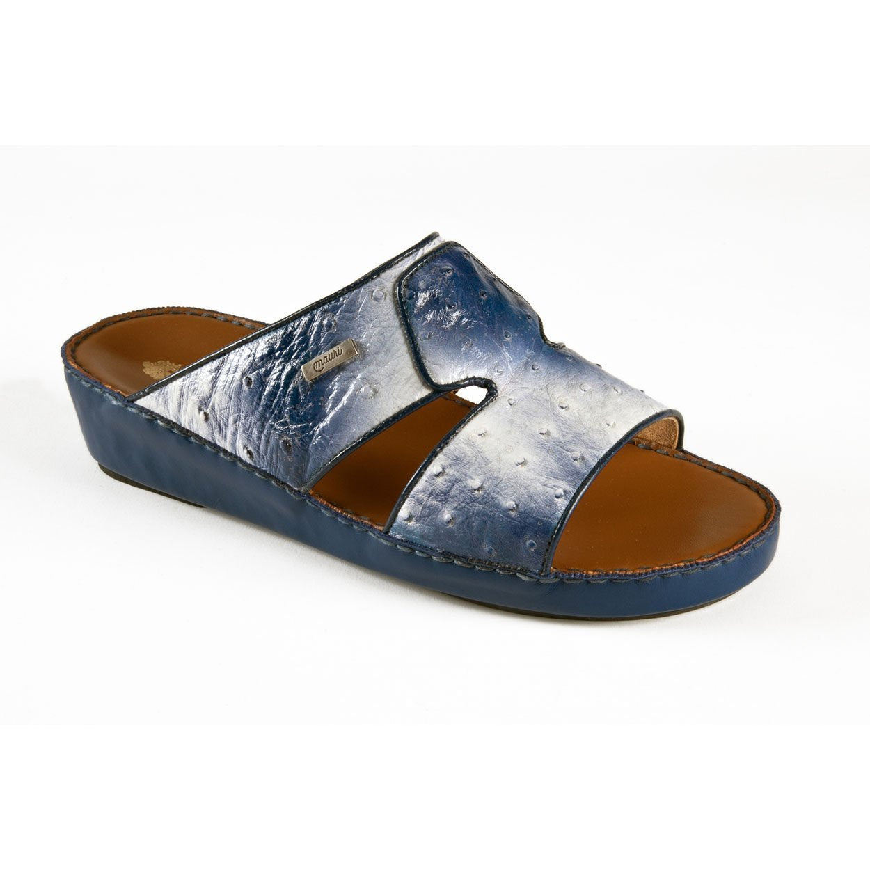 Mauri Men's Designer Shoes White / Blue Oxtrich Casual Sandals 1756-1 (MAO1058)