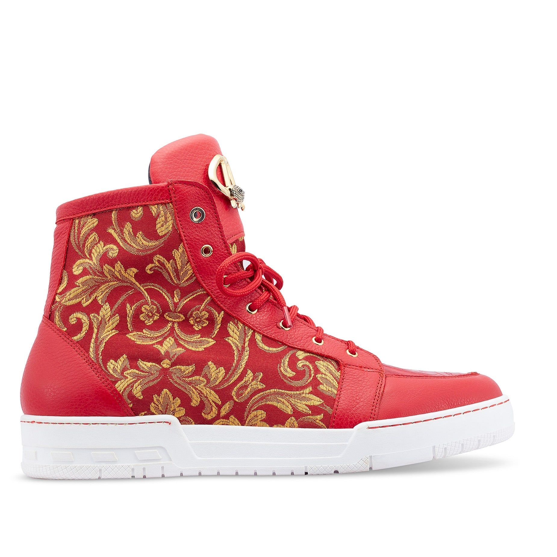Mauri 8437 Kingpin Men's Shoes Red Exotic Crocodile/ Calf-Skin Leather / Gobelins Fabric Hightop Sneakers (MA5443)