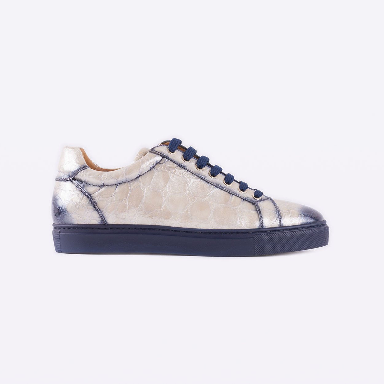 Mister 39610 Galar Men's Shoes Beige Crocodile Print / Patent Leather Casual Sneakers (MIS1023)