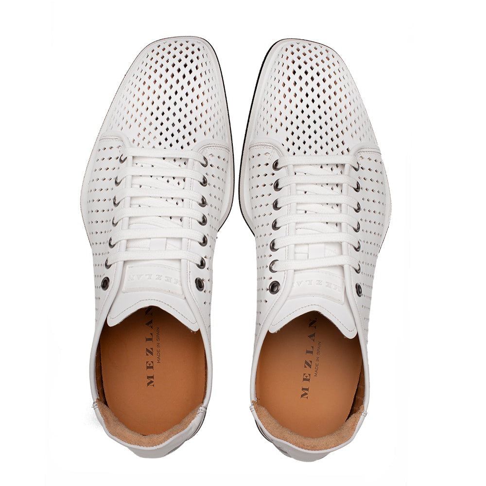 Mezlan Luce 21154 Men's Shoes White Perforated Calf-Skin Leather Casual Sneakers (MZ3738)