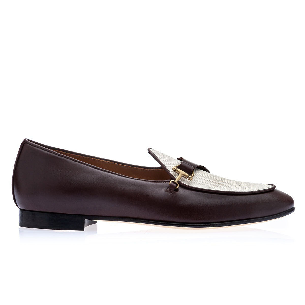 SUPERGLAMOUROUS Rete Men's Shoes White & Cocoa Canvas / Calf-Skin Leather Belgian Loafers (SPGM1329)