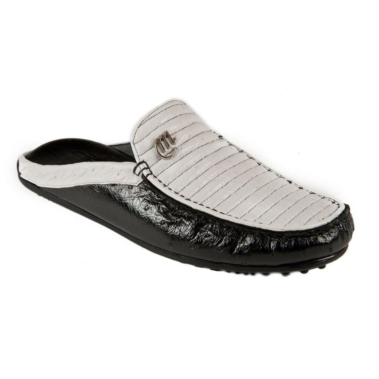 Mauri Men's Designer Shoes Classic Black & White Ostrich Sandals 3471 (MAO1036)