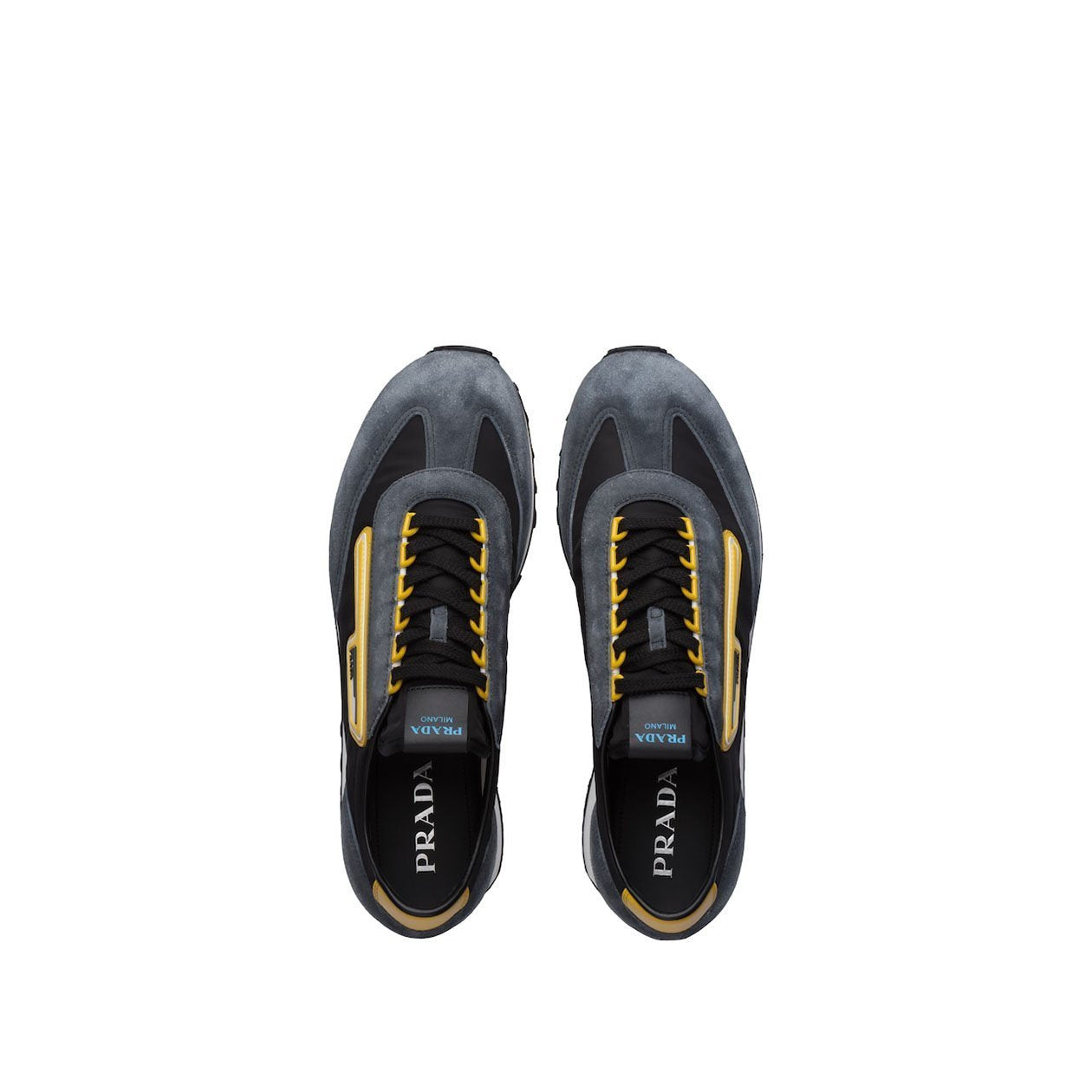 Prada 2EG276-3KUY Men's Shoes Black & Yellow Cloudbust Technical Fabric / Suede Leather Casual Sneakers (PRM1017)