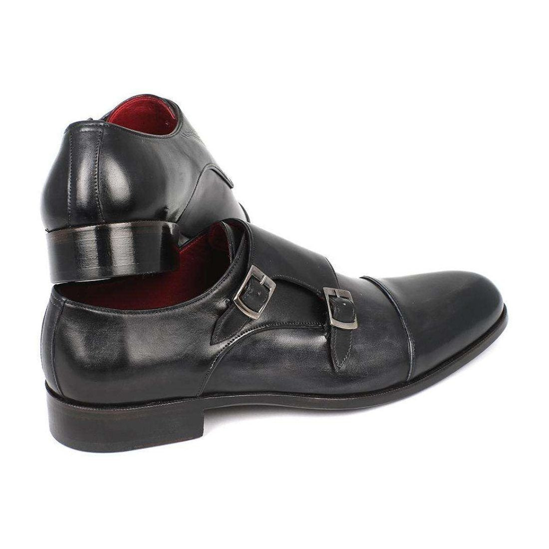 Paul Parkman Handmade Designer Shoes Men's Handmade Designer Shoes Cap-toe Double Monkstraps Gray Black Loafers (PM5220)