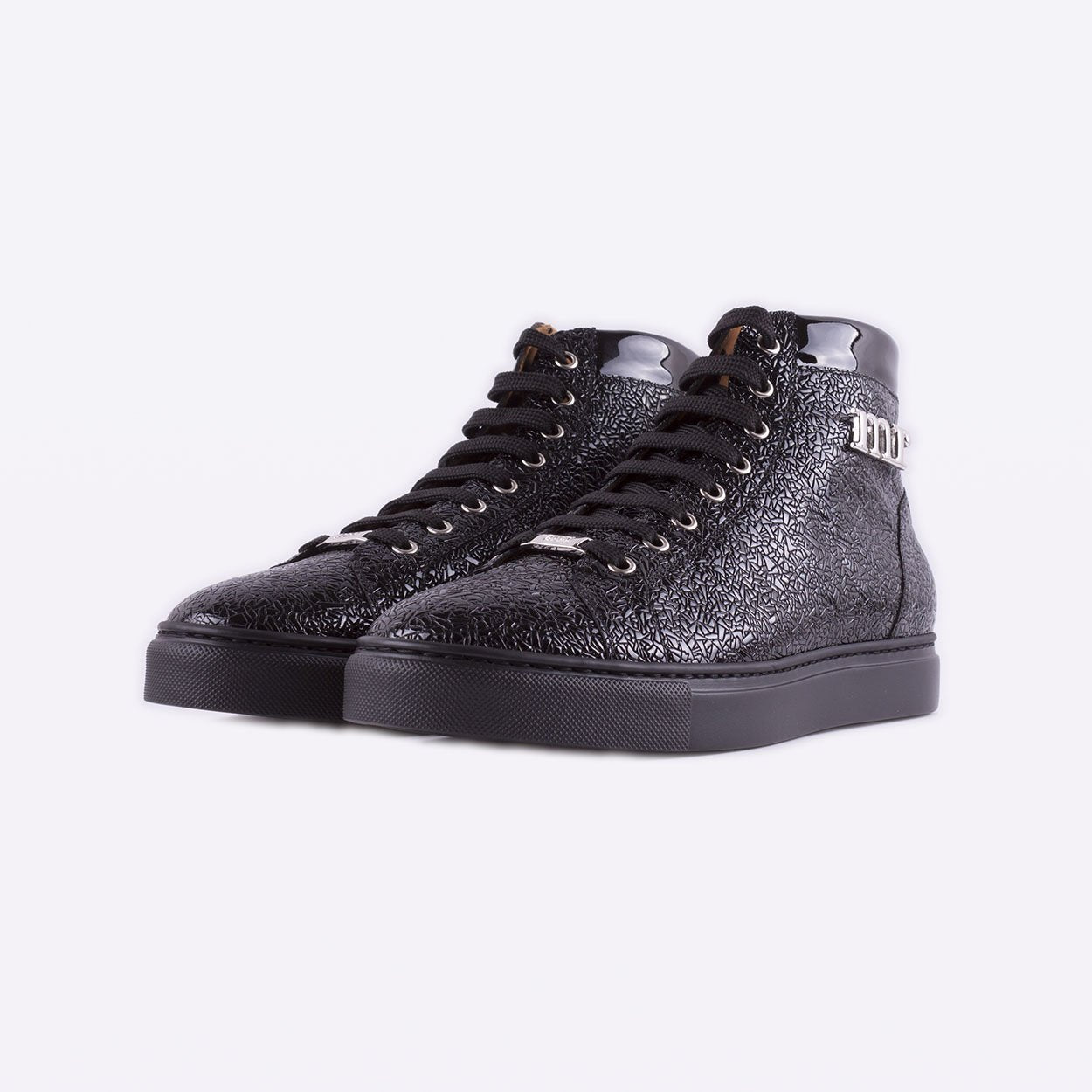 Mister 39598 Lete Men's Shoes Black Glazed Texture Print / Calf-Skin Leather Casual Sneakers (MIS1029)
