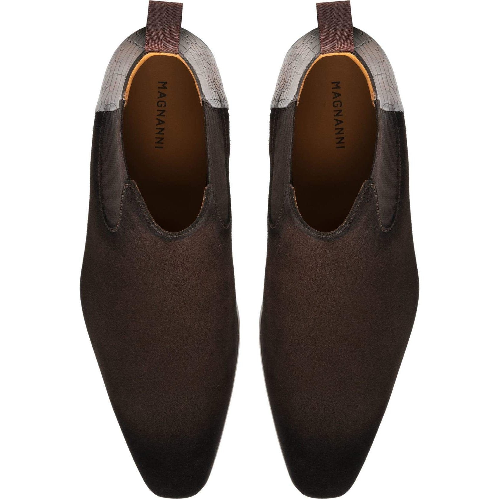 Magnanni 23456 Renley Men's Shoes Brown Alligator Print / Suede Leather Chelsea Boots (MAGS1005)