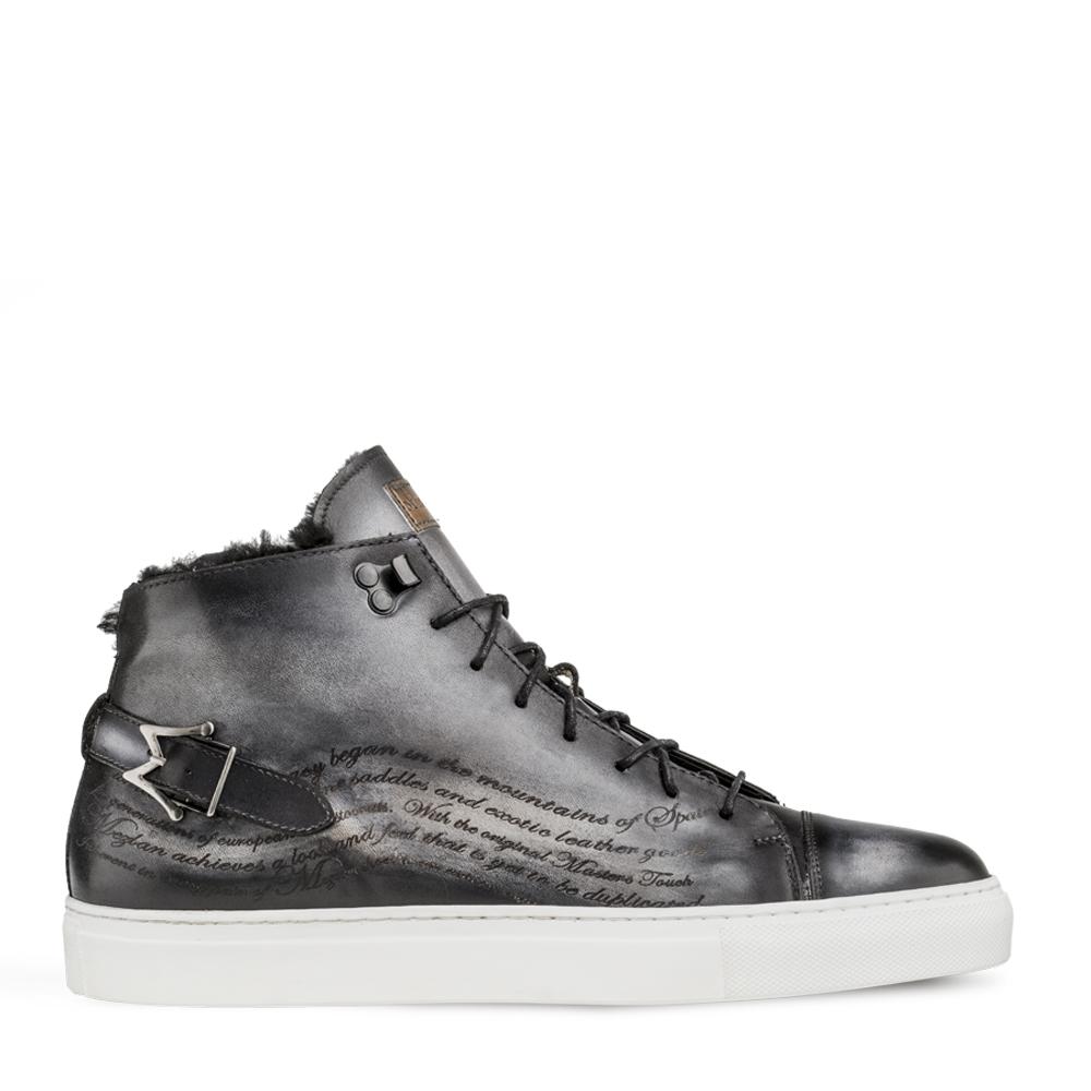 Mezlan A20044 Men's Shoes Gray Patina Leather Etched Hi-Top Sneakers (MZS3415)