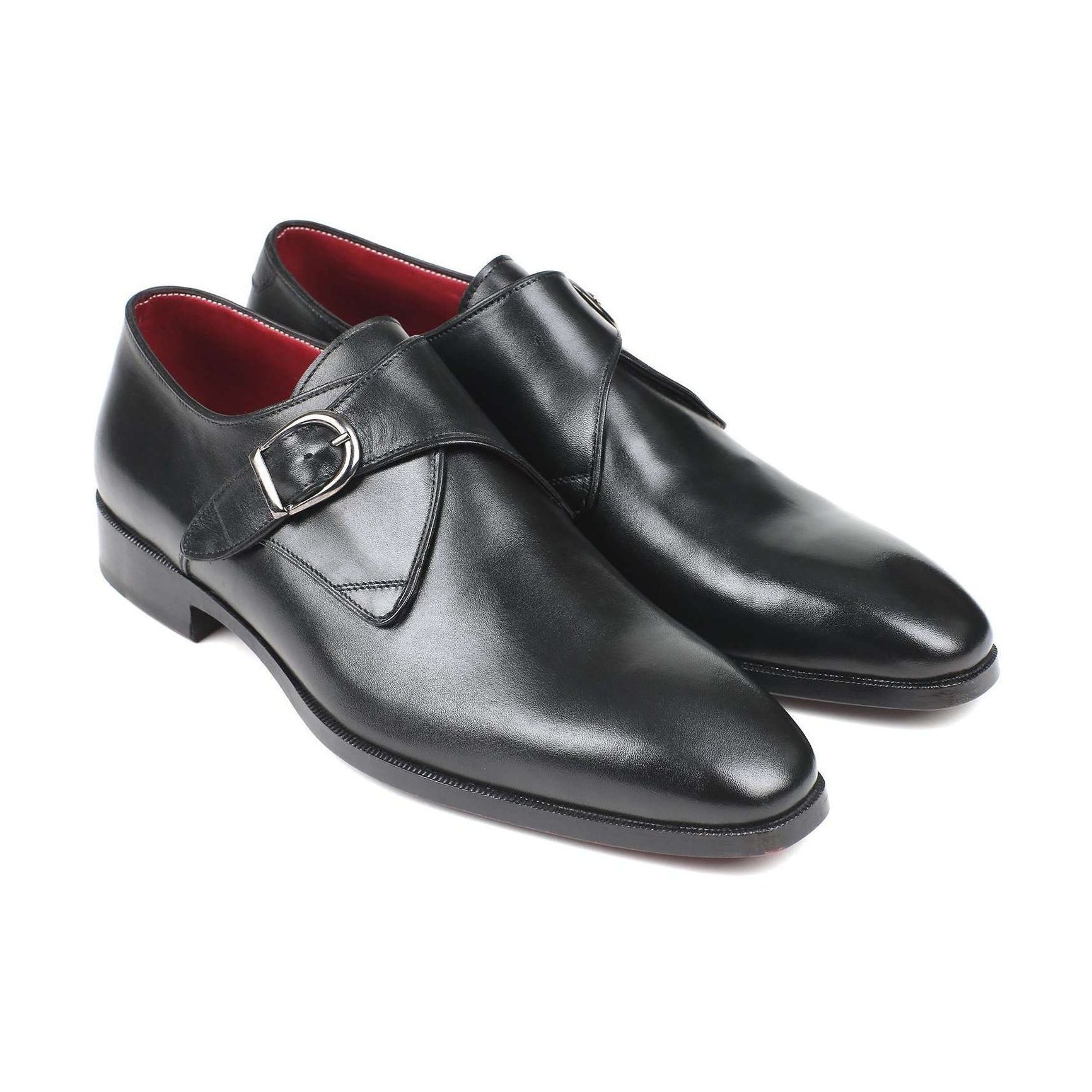 Paul Parkman Handmade Designer Shoes Black Leather Single Monkstraps Loafers (PM5863)