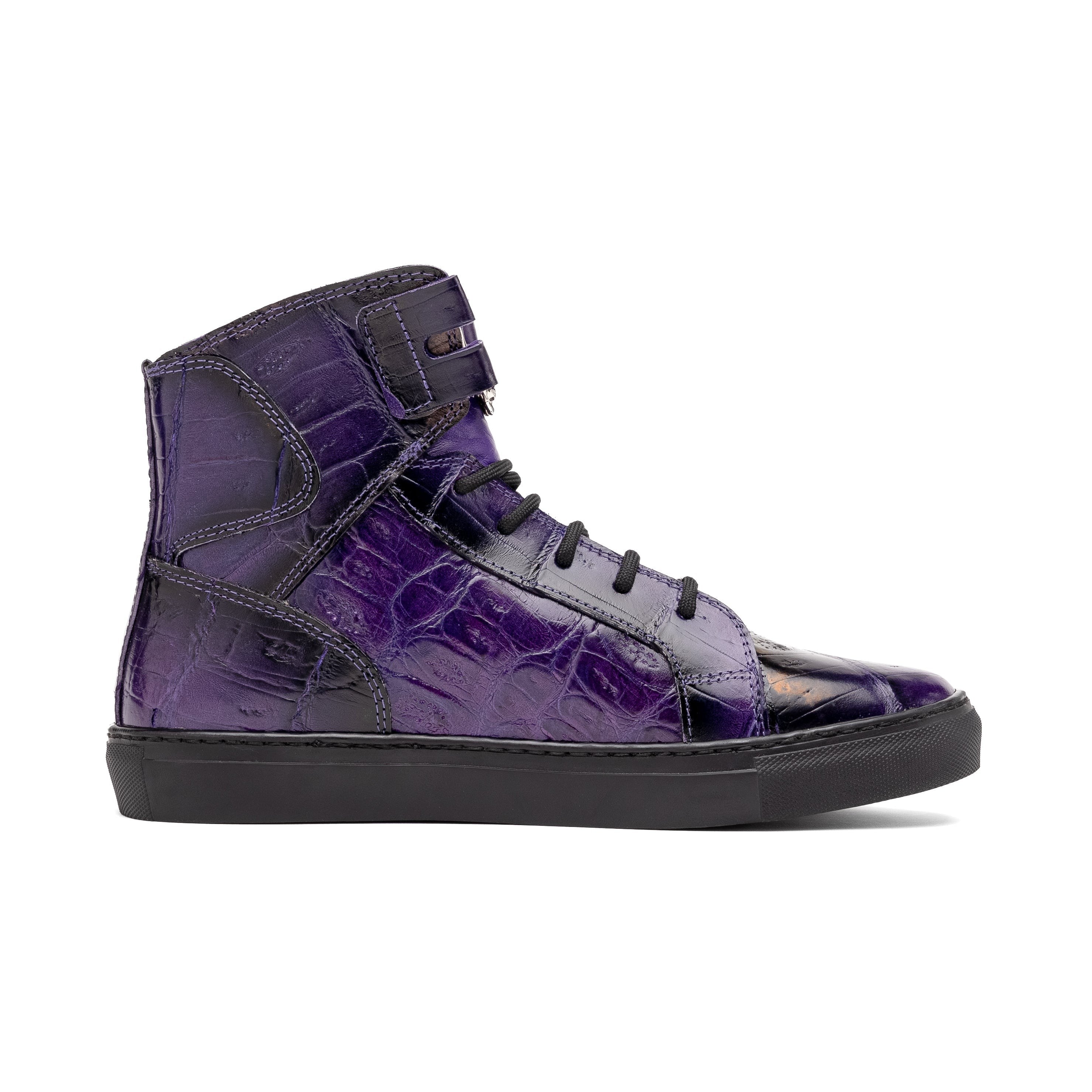 Mauri Golden Boy 6129-1 Men's Shoes New Grape with Black Finished Exotic Crocodile / Nappa Leather High-Top Sneakers (MA5574)
