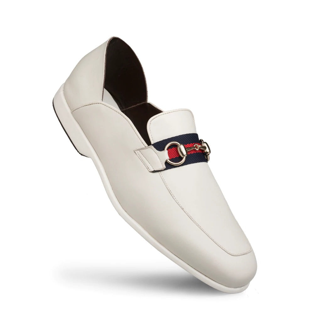 Mezlan R20252 Men's Shoes White Calf-Skin Leather Collapsible-Heels Slipper Sandals (MZS3466)