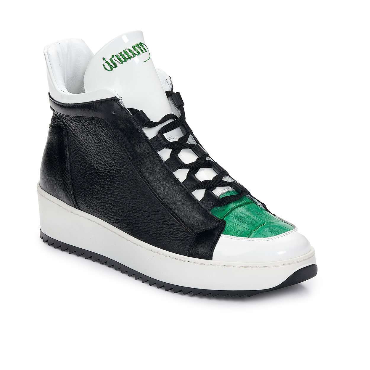 Mauri 6139 Designer Men's Shoes Exotic Skin Patent Leather & Baby Croc Black Sneakers (MA4923)