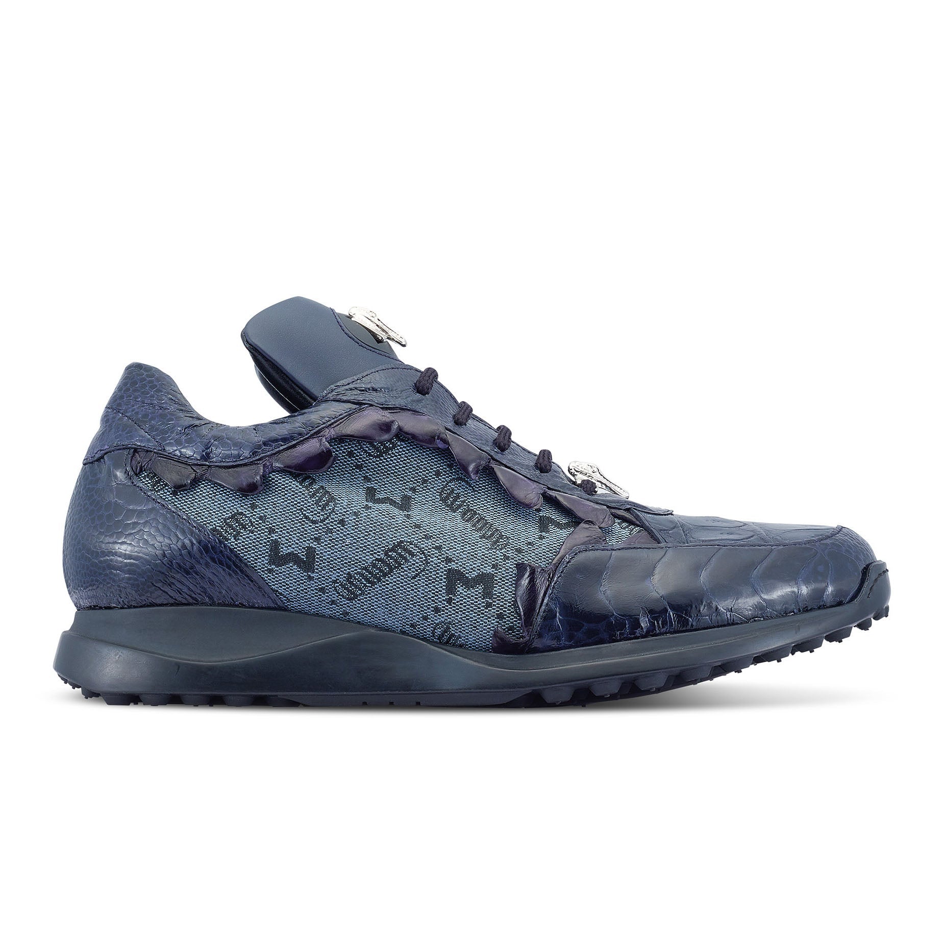 Mauri Stalker 8416/2 Men's Shoes Wonder Blue Exotic Ostrich Leg / Hornback Tail / Fabric Casual Sneakers (MA5486)