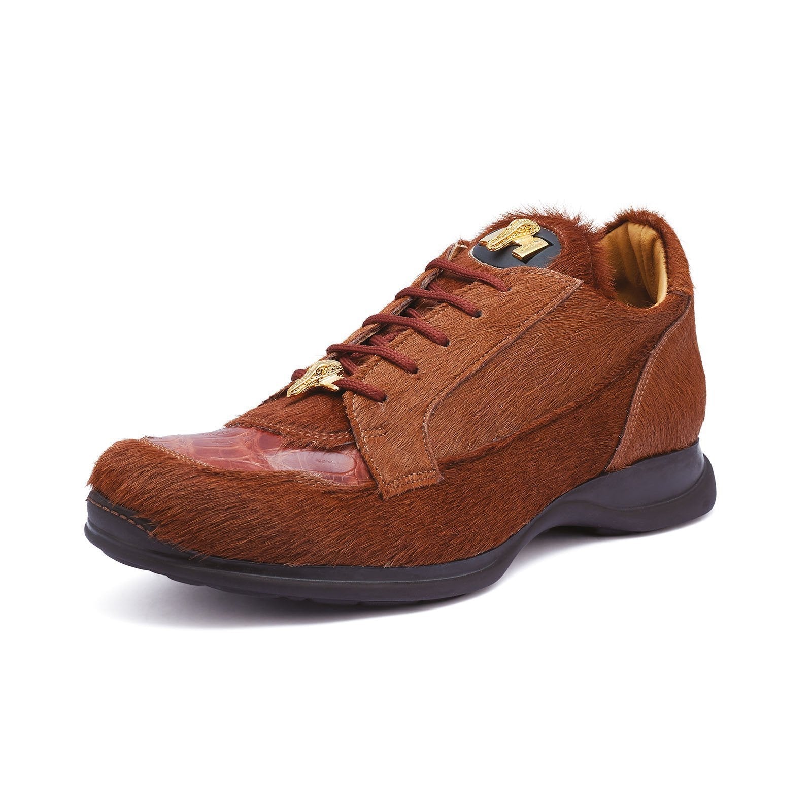 Mauri Mustang 8594 Men's Shoes Gold Exotic Crocodile / Pony Sneakers (MA5270)