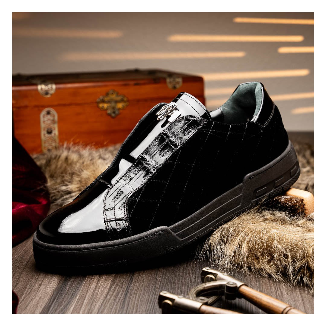 Mauri Regata 8478/10 Men's Shoes Exotic Crocodile / Quilted Velvet / Patent Leather Slip-On Sneakers (MA5648)