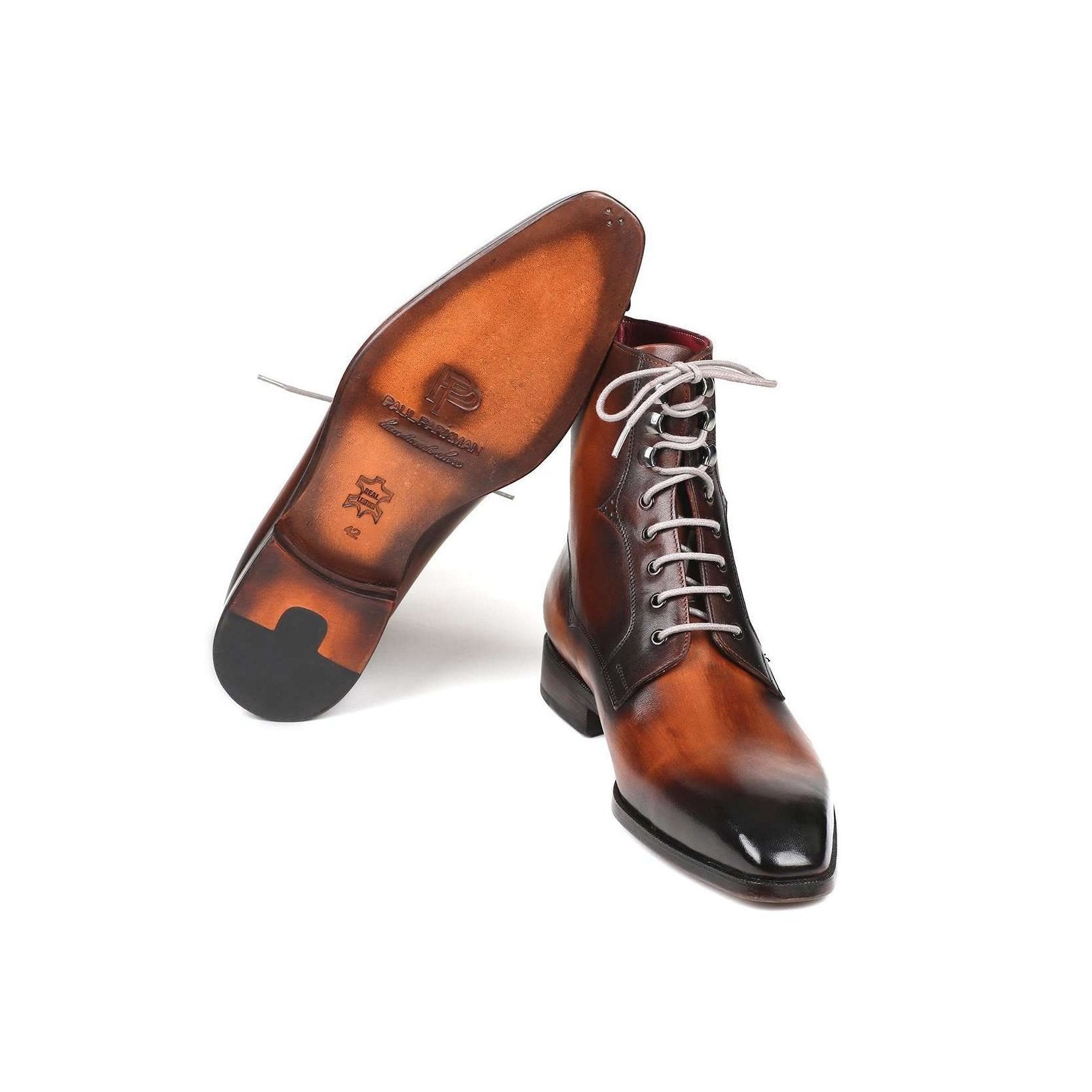 Paul Parkman Handmade Designer Shoes Men's Brown Burnished Leather Lace-Up Boots (PM5867)