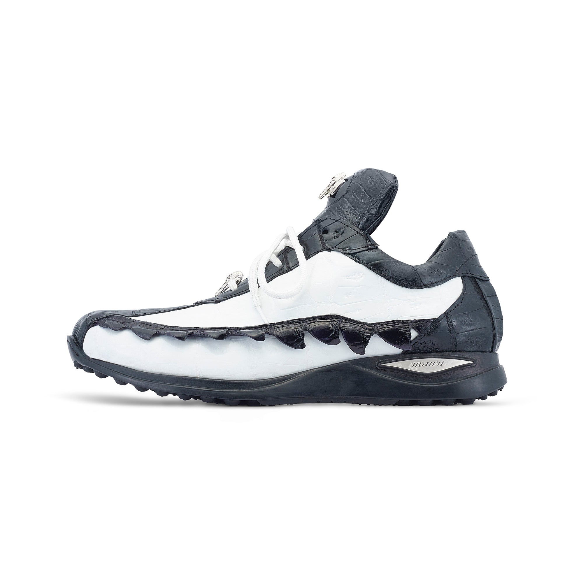 Mauri Crawler 8727/1 Men's Shoes Black & White Exotic Hornback / Crocodile Casual Sneakers (MA5543)