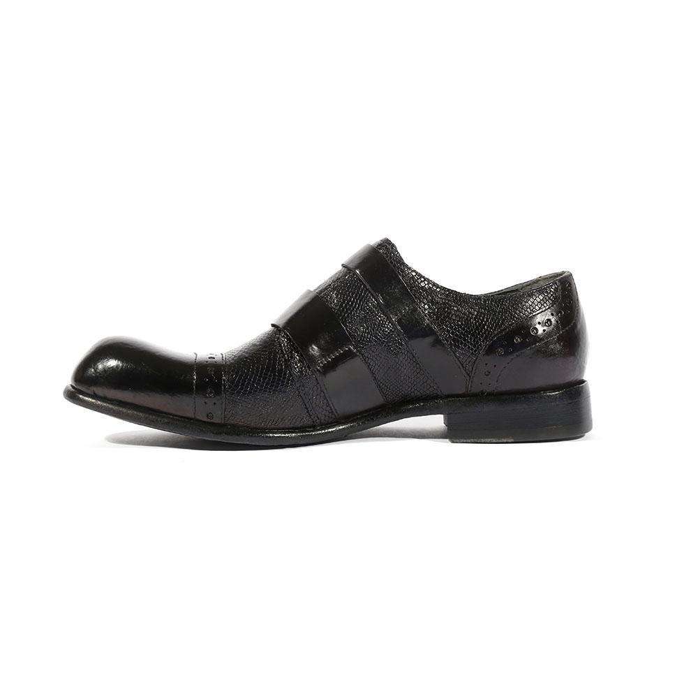 Jo Ghost Men's Italian Designer Shoes Diver Reptilis Nero Monkstrap Loafers(JG5118)