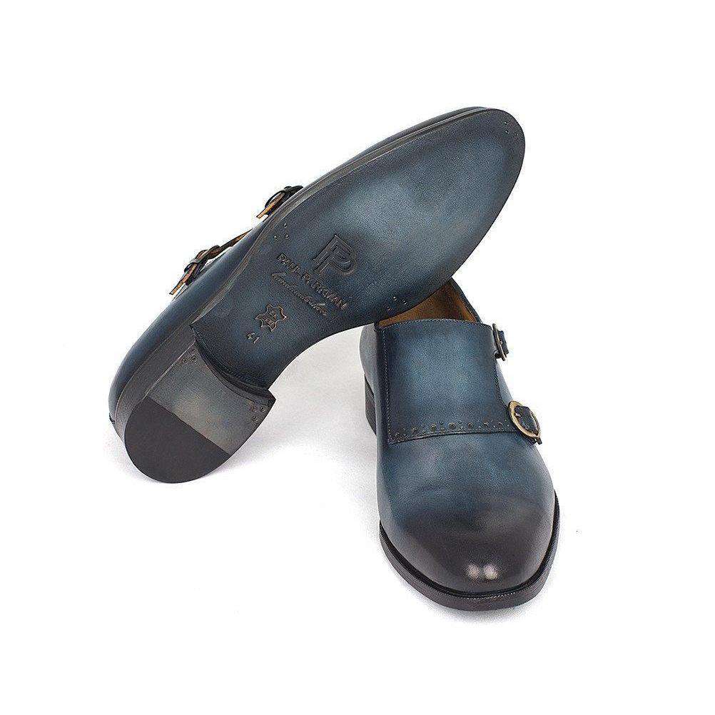 Paul Parkman Handmade Designer Shoes Navy Double Monkstrap Loafers (PM5410)