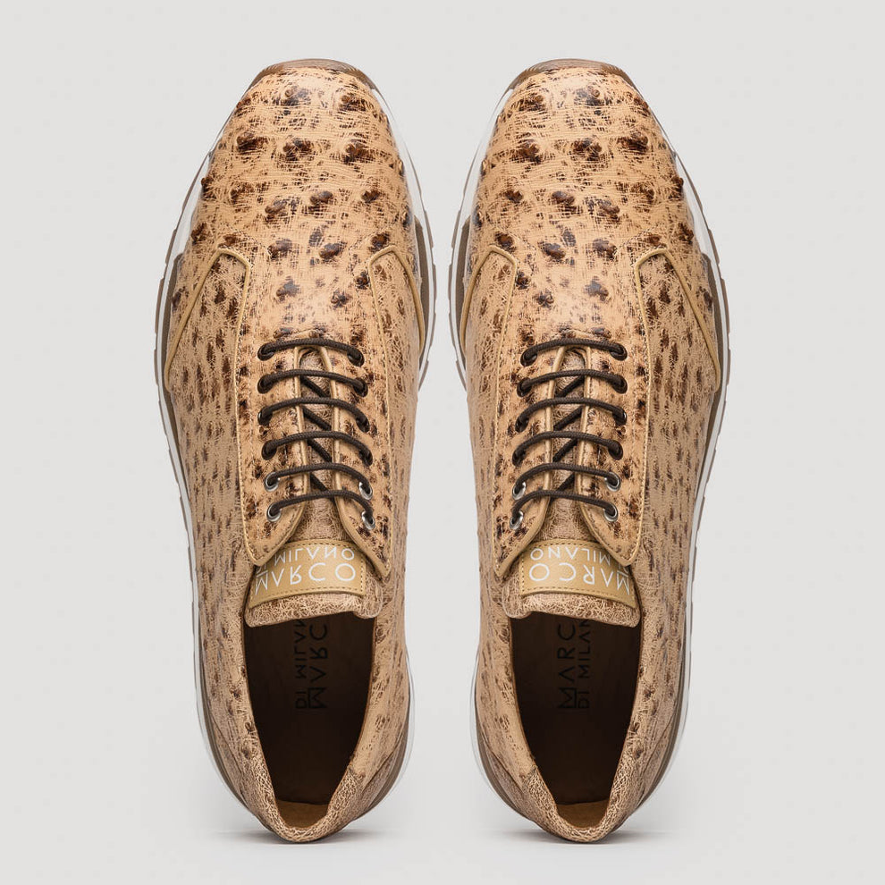 Marco Di Milano Scanno Men's Shoes Orix Cream Exotic Ostich Casual Sneakers (MDM1047)