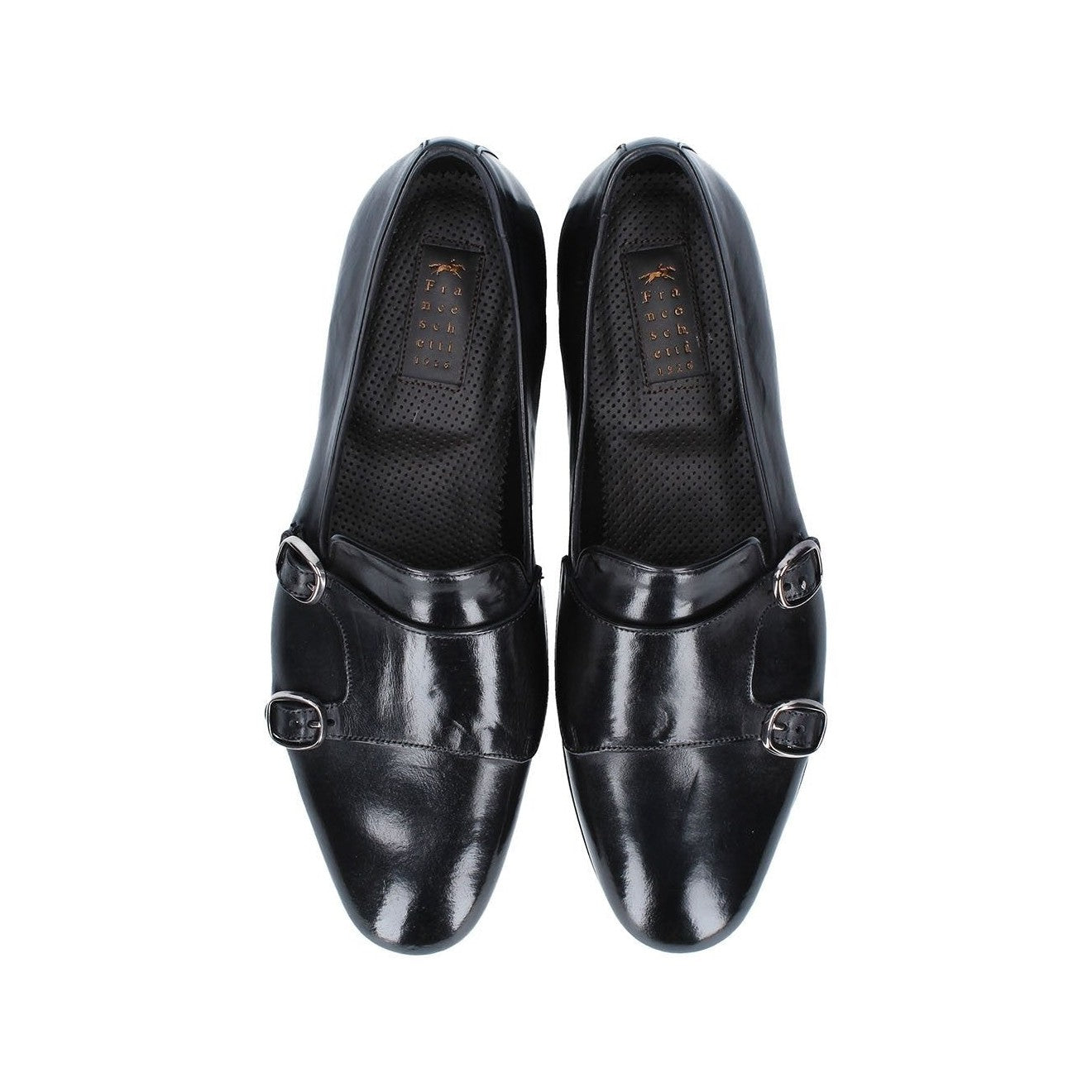 Franceschetti Sirio Men's Shoes Black Horse Leather Double Buckle Belgian Loafers (FCCT1004)