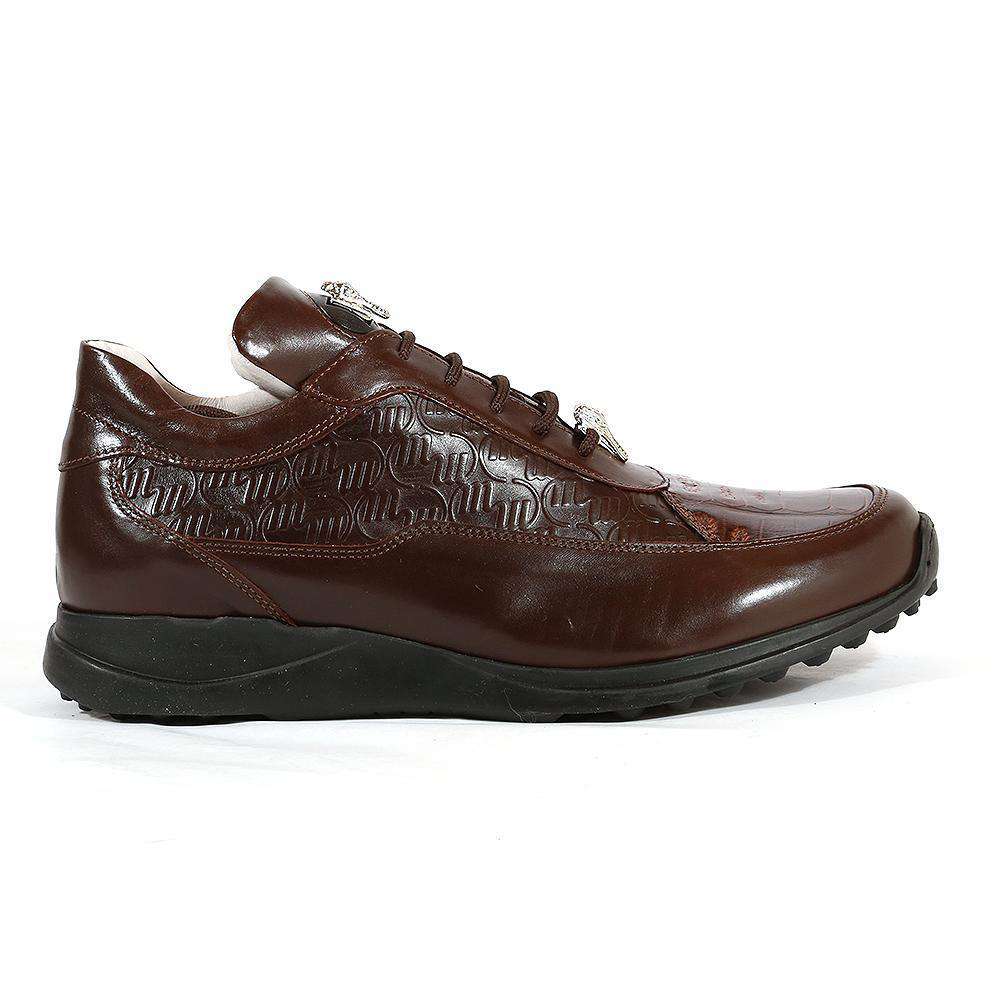 Mauri 8900/2 Men's Shoes Dark Brown Italian King Nappa Embossed / Crocodile Casual Sneakers (MA1113)